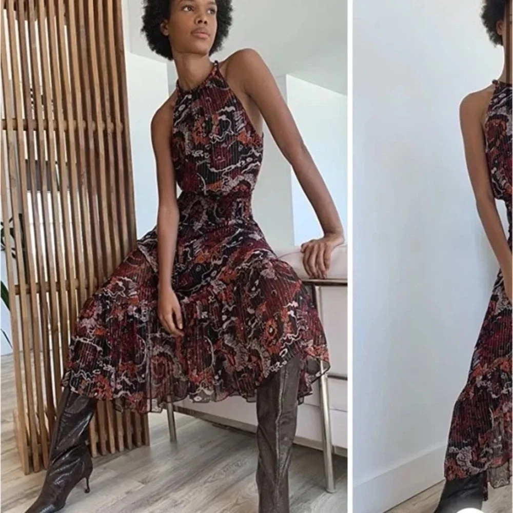 A.L.C. Bardot Silk Chiffon Printed Asymmetrical Halter Maxi Dress 4 - Picture 4 of 16